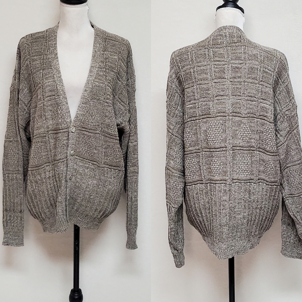 VINTAGE Northwest Territory Marbled Grey Cable Knit Oversized V-neck Cardigan